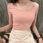 Elbow-sleeve T-shirt / Tie-waist Midi A-line Skirt