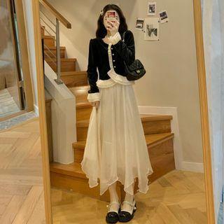 Long-sleeve Frill Trim Top / Organza Skirt