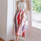 Set: Knit Tank Top + Midi Striped A-line Skirt