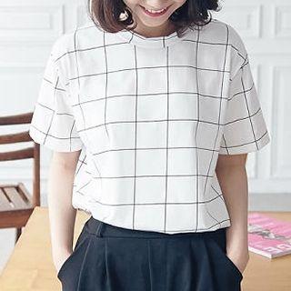 Short-sleeve Windowpane T-shirt