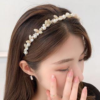 Embellished Hair Band A1369 - White & Gold - One Size