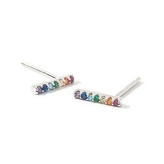 925 Sterling Silver Rainbow Rhinestone Bar Earring