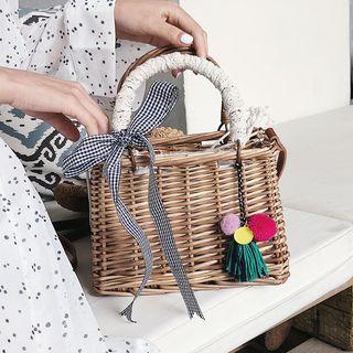 Tassel Ribbon Woven Shoulder Bag As Shown In Figure - One Size