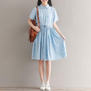 Collared Floral Print Short-sleeve Mini A-line Dress