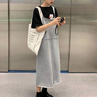 Short-sleeve Pig Print T-shirt / Midi Pinafore Dress