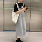 Short-sleeve Pig Print T-shirt / Midi Pinafore Dress