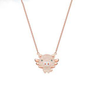 Rhinestone Pig Pendant Necklace Rose Gold - One Size