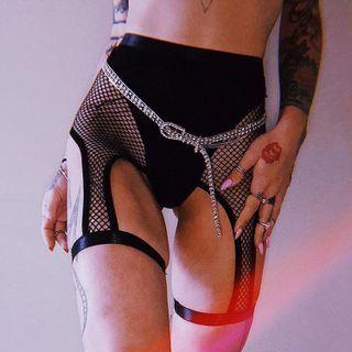 Fishnet Panel Garter Shorts