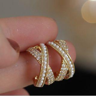 Faux Pearl Rhinestone Drop Earring 1 Pr - Gold - One Size