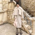 Furry Loose-fit Jacket / Plain Long-sleeve Knit Dress