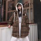 Mock Two Piece Plaid Hoodie As Shown In Figure - One Size