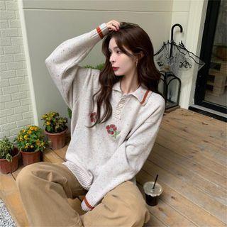 Floral Print Polo-neck Sweater Almond - One Size