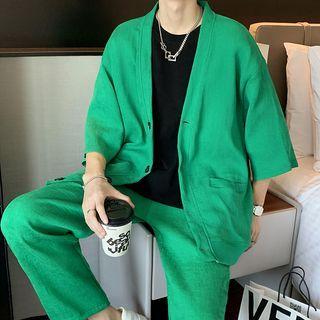 Set: Elbow-sleeve Jacket + Cropped Pants