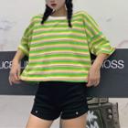 Rainbow Striped Slit-back T-shirt