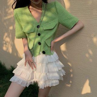 Pocket Detail Jacket / Plain Layered Skirt