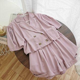 Set: Short-sleeve Cropped Blouse + Shorts