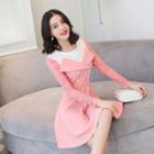 Lace Sleeve Double-breasted A-line Dress