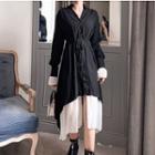 Long-sleeve Layered Midi A-line Shirt Dress