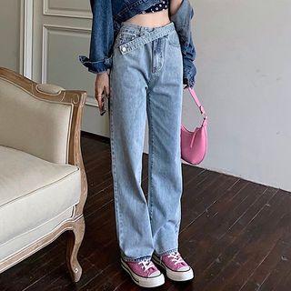 High-waist Straight Leg Jeans / Floral Cropped Camisole Top / Cardigan