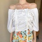 Drawstring Crop Blouse / Floral Slim-fit Skirt