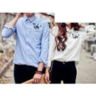 Couple Long-sleeve Embroidered Shirt