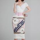 Set: Short-sleeve Wrap Top + Printed High-waist Pencil Skirt