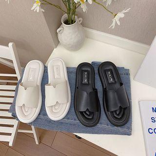 Plain Faux Leather Flat Slide Sandals