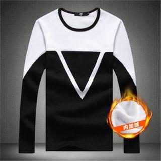 Two-tone Fleece-lined Long-sleeve T-shirt