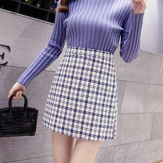 High-waist Houndstooth A-line Skirt