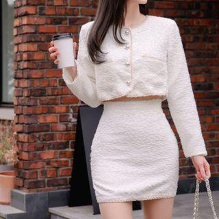 Set: Fleece Cropped Cardigan + Mini Skirt