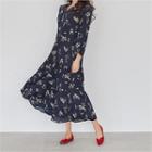 Open-placket Floral Maxi Shirtdress With Sash