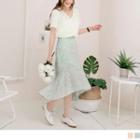 Ruffle Hem Floral Midi Skirt