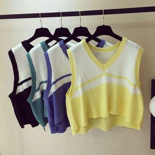 Panel V-neck Knit Vest