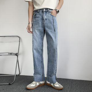 Washed Mid Waist Straight Leg Jeans