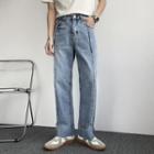 Washed Mid Waist Straight Leg Jeans