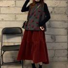 Cherry Detail Knit Vest / Midi A-line Skirt