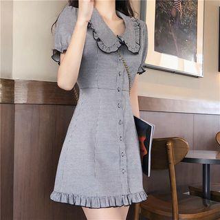 Check Frilled Short-sleeve Slim-fit Dress