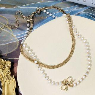 Faux Pearl Alloy Layered Choker Necklace As Shown In Figure - One Size