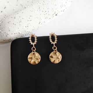 Rhinestone Oval Alloy Disc Dangle Earring