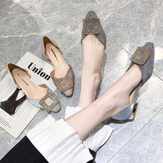 Rhinestone Faux Leather High-heel Pumps