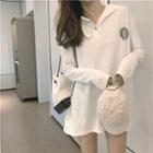 Open Back Long-sleeve Loose-fit Hooded Pullover