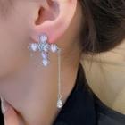 Cross Faux Cat Eye Stone Alloy Earring 1 Pair - Silver - One Size