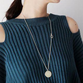 Round Tag Pendant Long Necklace