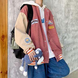 Patched Corduroy Baseball Jacket