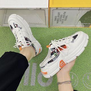 Lettering Applique Platform Sneaker Mules