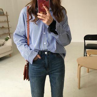 Pinstripe Oversize Long-sleeve Shirt As Shown In Figure - One Size