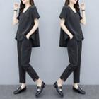 Set: Loose-fit Short-sleeve Striped Top + Striped Pants