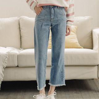 Lettering Cropped Wide-leg Jeans