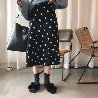Dotted A-line Midi Knit Skirt Black - One Size