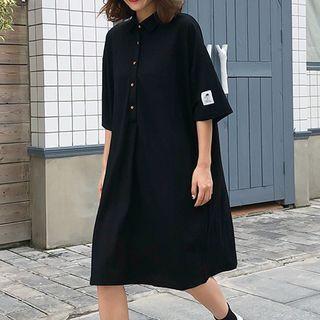 Applique Elbow Sleeve Shirt Dress